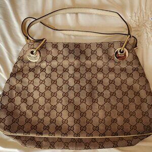 Gucci Beige GG Canvas and Leather Tote Bag White